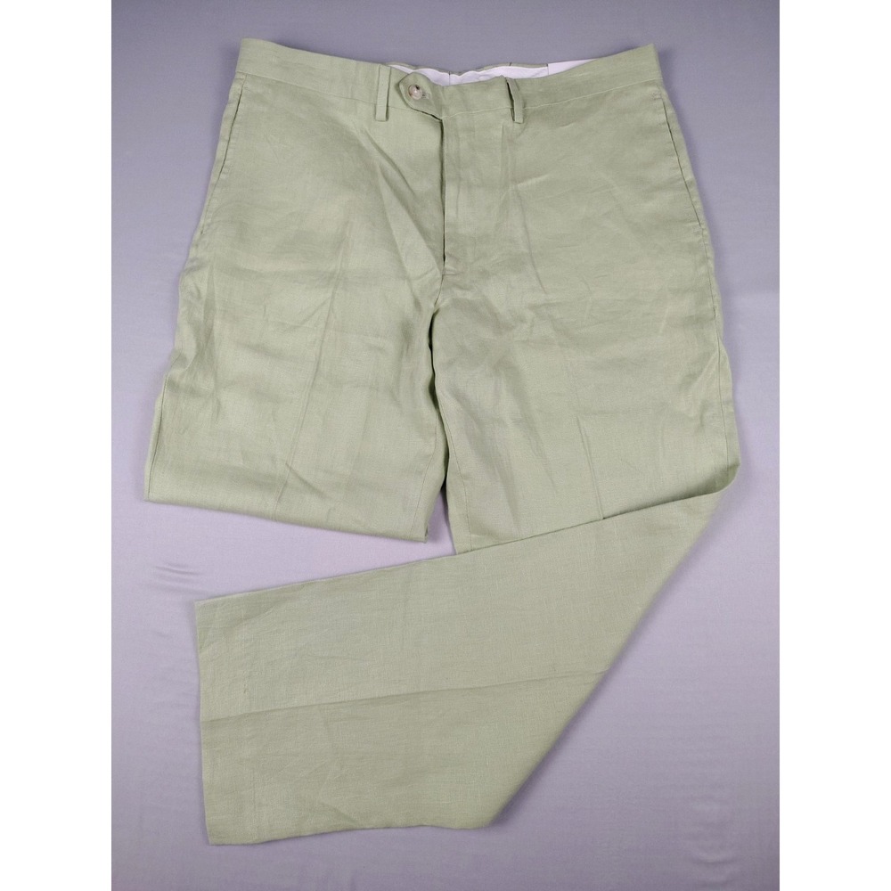 Paul Fredrick Pants Mens 37x30 Sage Green 100% Linen Flat Front NWT Chino Casual